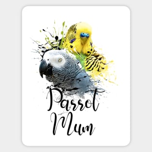 Parrot Mom Color Splatter Budgie and Grey Parrot White Sticker